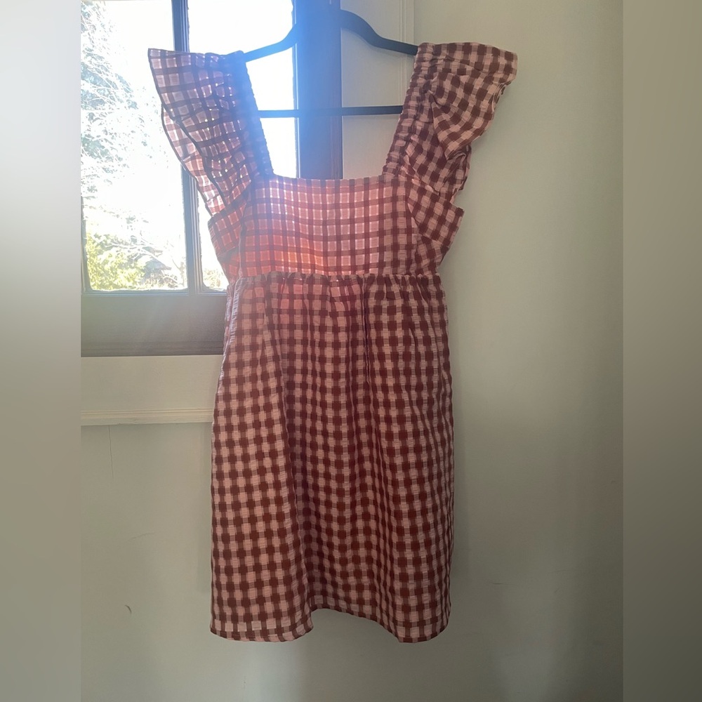 ASOS Petite Pink and Brown/Rust Checkered Mini Dress
